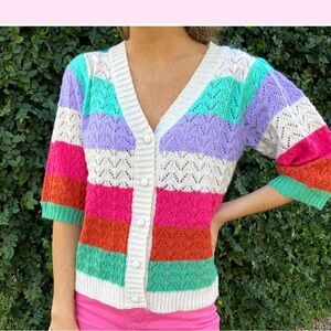 FRNCH Colorblock Fine Knit Evelyne Multicolor Striped Cardigan